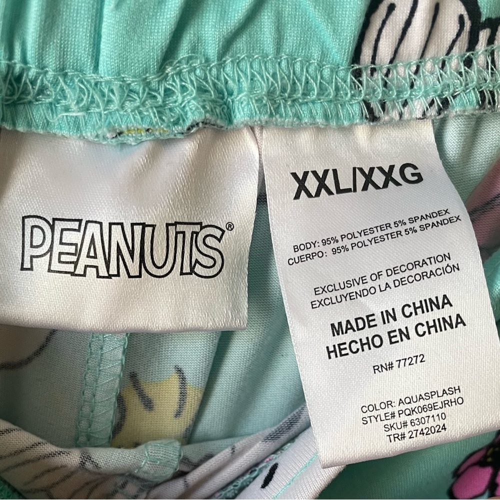 Peanuts Woman’s Pajamas/Lounge Pants- Aqua with Snoopy and Woodstock - Picture 2 of 3